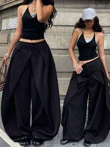 Pantalones casuales de rayas tejidas de color gris oscuro para mujer - Gris - Ver 9