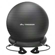 Trideer Silla de bola de yoga, silla de bola de ejercicio con base para escritorio de oficina en casa, bola de estabilidad y asiento de bola de equilibrio para aliviar el dolor de espalda, pelota de entrenamiento de gimnasio en casa para abdominales, bola de embarazo con bomba - Negro con bandas - Ver 8