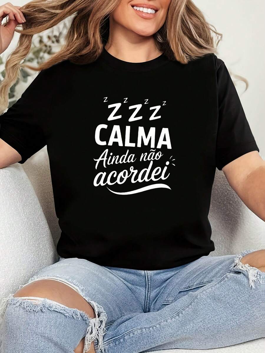 Camiseta Femenina Manga Corta Estilo Clásico Ligera Fresca Versátil Verano eñora Manga Corta Diseño Elegante Casual Ligera Uso Diario Verano - Negro - Ver 1