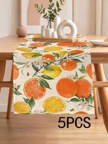 1pc Fruit Pattern Printed Table Runner, 4pcs Fruit Pattern Printed Placemats, Suitable For Holidays, Parties, Birthdays, Dinners, Kitchen & Dining Room Decor, Applicable For All Seasons, Home Textile Decoration - Multicolor - View 14