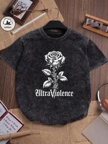 1 pcsNew American Style Women's Quirky Gothic Rose Dress, With Dark Style Cartoon Letter Pattern Print. Street Korean-Style Comfortable Retro Fashion Commuting Versatile Y2K Women's Clothing. Regular Niche Punk Style Peach-Colored Fitted Round-Neck Short-Sleeved Washed T-Shirt. Washed Retro Series Of Comfortable Cotton T-Shirts. Easily Create Retro Casual Clothing, Suitable For Daily Commuting, Casual Outings, And Daily Wear. Classic Retro Style Women's Clothing.180g Algodón 100% - Negro - Ver 1