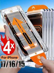 4 buah Pelindung Layar Kaca Tempered Definisi Tinggi Pemasangan Bebas Debu Sekali Klik Kompatibel dengan iPhone 18 17 Pro Max 16 15 14 Plus 13 12 11 Series 9H Cetak Sutra Aluminium Tinggi Kekuatan Tinggi Pelindung Layar Anti-Ledakan Anti-Gores Anti-Debu Bebas Gelembung Dengan Jaring Debu Earphone Penyerapan Otomatis Pemasangan Mudah Film Pelindung - Clear - View 23