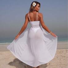 Bikini Sexy de 2 Piezas para Mujer con Vestido Largo de Malla con Abertura, Diseño Halter y Color Sólido – 2026 - Traje blanco 9348 - Ver 5