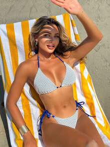 Nuevo bikini de dos piezas sexy de punto calado. - Negro - Ver 7