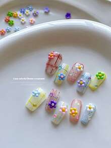 100pcs Random Mixed Color Hot-Selling Cute Colorful Flower Nail Art Resin Floral Mini Sweet Style Versatile Nail Decorations - Multicolor - View 2