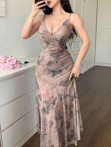 Vestido de verano elegante con estampado floral sin mangas para mujer - Rosa Pálido - Ver 5