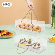 OUKANING 60Pcs Clear Rectangular Cake Boxes PET Foldable Cupcake Pastry Packaging Box With Handle Rope For Wedding Birthday Party - View 3