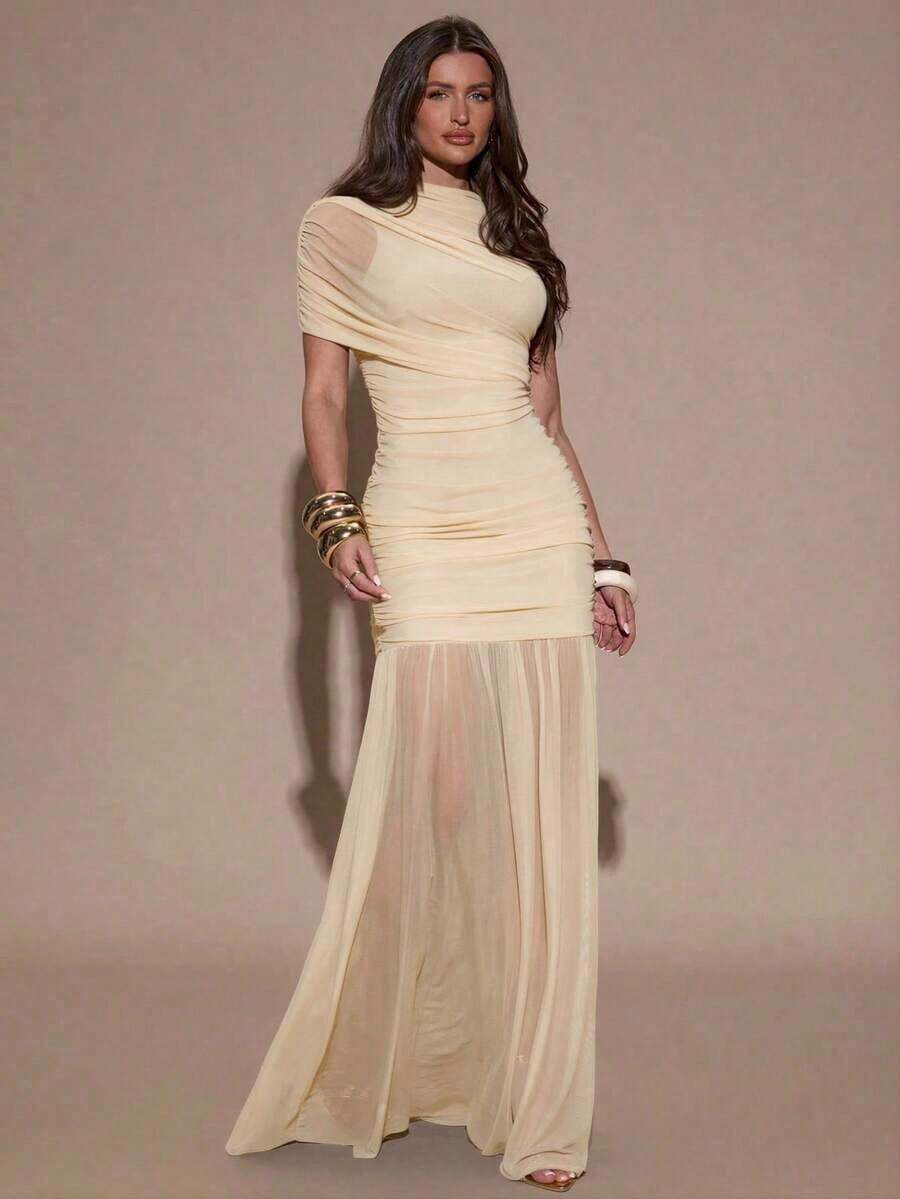 Women Midi Dresses - 杏 - 查看 1