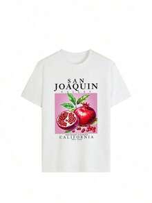 1 Pieza de Camiseta de Manga Corta con Estampado de Granada del Valle de San Joaquin para Hombres y Mujeres, Camiseta Oversize con Gráfico de Fruta Estética, Estilo Vintage de California, Cuello Redondo para Uso Diario, Vacaciones de Verano, Ropa Urbana Versátil, Fácil de Combinar, Atuendo Diario, Estilo Urbano, Atuendo de Vacaciones, Atuendo de Fin de Semana. - Blanco - Ver 2