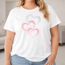 Camiseta Casual de Algodón para Mujer, Top Casual de Manga Corta con Cuello Redondo y Estampado de Corazón Brillante, Camiseta Básica de Corte Holgado para Uso Diario, Idea de Regalo para el Día de San Valentín, Camiseta Gráfica Rosa y Plateada. - Blanco - Ver 8
