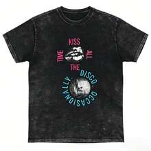 Camiseta unisex de algodón de , inspirada en su nuevo álbum "Kiss All The Time", con un toque disco. Estilo veraniego de 2026, manga corta y precio asequible. - Negro - Ver 2