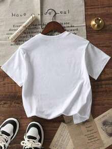 1 Piece Of Plus-Size T-Shirt For Everyday Wear, Summer 2026 Collection, 1 Piece Of Short-Sleeved T-Shirt With A Round Neck, Loose Fit, Casual, With A Simple Slogan Print, New Summer Collection For Women,  T-Shirt For Everyday Wear, Suitable For Daily Wear And Vacations. Women's T-Shirt. Soft Cotton, Sizes: Free Shipping, Within 24 Hours. Round Neck, 100% Cotton, Soft Fabric, Short Sleeve - 白色 - 查看 4