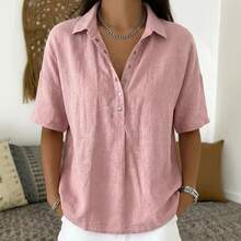 2026 Women's Short-Sleeved Crew Neck Shirt, Women's Short-Sleeved Crew Neck Top, Women's Top - 粉紅色 - 查看 4