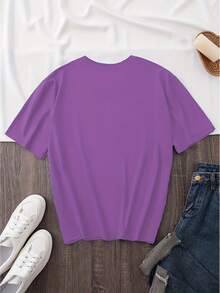 Short-Sleeved Summer T-Shirt In The Same Style, Printed Fashion For Ladies, Large - Purple - View 2