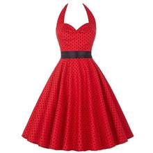 Vestido sexy retro blanco de lunares Hepburn Vintage Halter vestido de fiesta 50s 60s Pin Up Rockabilly Robe - A001 - Ver 4