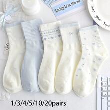 1/3/4/5/10 Pairs Women Cute Sweet Bowknot Polka Dot Solid Color Crew Socks/Ankle Socks/Short Socks, White Socks, Minimalist Socks, Student Socks, Comfortable Casual Creative Daily Versatile Socks, Random Colors, Suitable For Everyday Wear, All Seasons - Multicolor - View 6