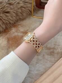 1pc Women's Minimalist Fashion New Diamond-Studded Quartz Watch, Gold/Silver Color, Suitable For Daily Wear And Decoration - Gold - View 5