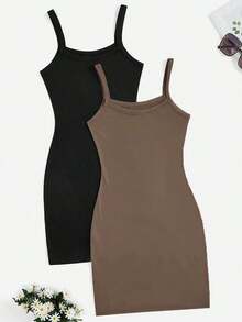 vestidos ajustado de unicolor casuales sin hombros para mujer, aptos para ir al trabajo, exterior, compras - Marrón - Ver 7