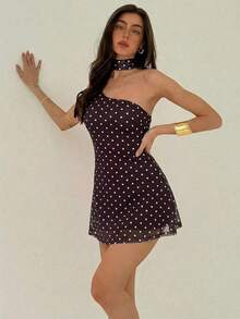 Vestido mini de moda de unicolor sin mangas para mujer - Marrón - Ver 6