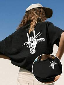 Women's T-Shirt With One Love Reggae Style Print And Beach Palm Trees, Short Sleeve, Round Neck, Casual Summer T-Shirt, Fashionable Youth Top - 黑色 - 查看 7