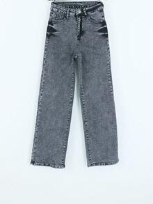 Straight Cut High Waist Jeans Minimalist And Timeless Style. - Grey H2KA11 - View 5