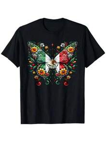 Camiseta Unisex Tallas Grandes Manga Corta 100% Algodón, 1 Sexy Casual Dulce Fiesta Brillante Alta elasticidad Playa Noche de fiesta Vacaciones Boda Deportivo Casa Oficina Despedida de soltera verano Camiseta de Mujer con Estampado del Corazón de la Bandera Mexicana - Diseño Patriótico en Verde, Blanco y Rojo - Tela Suave para Uso Diario y Eventos Temáticos - Tallas S-XL - Lavable a Máquina, Ropa Ligera para Todas las Estaciones Camiseta de mujer, estampado de bandera mexicana de mariposa, cuello redondo, manga corta, moda 2025, transpirable, diaria casualRegalo perfecto para amigos, familiares y amantes de la moda - Negro - Ver 6
