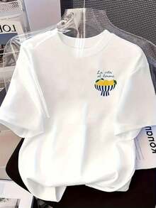 Lemon Life Women's T-Shirt With Lemon Life Graphic - Casual White Crew Neck Top With Navy Blue Lemon Slice And Italian Phrase Print, Relaxed H-Line Fit Short Sleeve T-Shirt, Comfortable For Everyday Wear In Summer And All Year Round - 白色的 - 查看 6