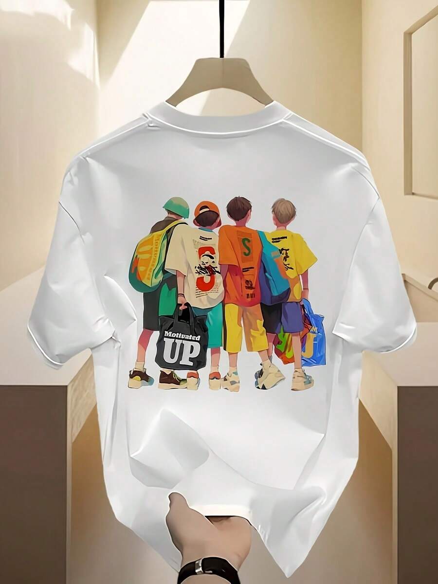 Camiseta de manga corta unisex de verano para hombre y mujer, de algodón puro, estilo coreano y japonés, estampada, versátil, de marca de moda, casual y básica. - Blanco - Ver 1