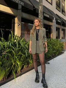 Traje casual y elegante para mujer: Blazer de manga larga burdeos + Falda, Primavera/Verano, Adecuado para el Día de San Valentín - Verde militar - Ver 8