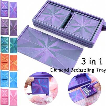 Diamond Art Trays With Lids And Stoppers, Stackable Diamond Painting Trays, 3 In 1 Diamond Bedazzling Tray, Diamond Art Painting Bead Rhinestone Sorting Trays