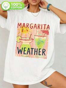 Summer Millennial Aesthetic Design Print Pure Cotton T-Shirt ,Margarita Weather Print Tops, Summer Women's Casual Short Sleeve Round Neck T-Shirt For Daily Wear2026summer Outfits For Women Vacation Outfits Women Beach Outfits For Woman Country Concert Outfit Concert Outfit Women Business Casual Woman-Vintage Street Style Unisex Loose Cotton Short Sleeve Crew Neck T-Shirt100%cotton - Blanco - Ver 7