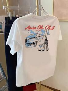 Camiseta de manga corta con estampado frontal y trasero - Estampado de moda de esquí - Camiseta de mujer con estampado moderno para primavera/verano, artículo de moda.una camiseta estampada muy distintiva / estilo unisex / adecuada tanto para hombres como para mujeres / resistente a las arrugas / transpirable - Blanco - Ver 8