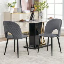 Dining Chair (Set Of 2), Designer Upholstered Chair With Backrest, Velvet Seat, Metal Frame, Adjustable Feet, Diamond Pattern On The Backrest, Grey - 灰色 - 查看 4