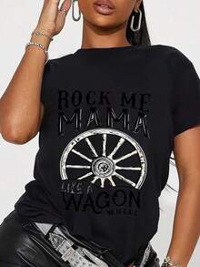 Camiseta Holgada Sencilla Mujer Estilo Moderno 100% Algodón, Camiseta Vintage con Estampado Western para Mujer, con Diseño de Lazo de Vaquero y Guitarra, Perfecta para Atuendos de Estilo Western. The Ideal Denim-Style T-Shirt For Holiday Gifts And Denim-Style T-Shirt Enthusiasts Camiseta Mujer Estampado Gráfico  Verano 2026 - Negro - Ver 1