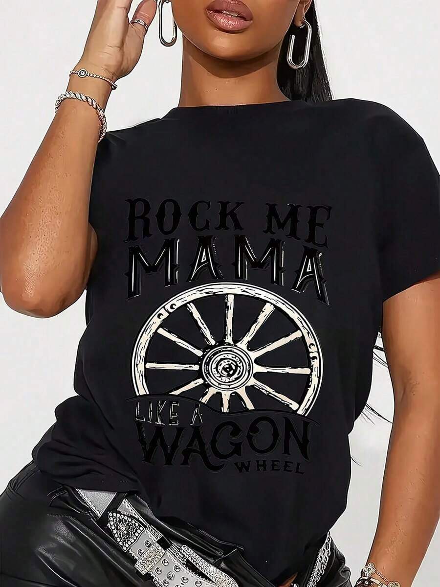 Camiseta Holgada Sencilla Mujer Estilo Moderno 100% Algodón, Camiseta Vintage con Estampado Western para Mujer, con Diseño de Lazo de Vaquero y Guitarra, Perfecta para Atuendos de Estilo Western. The Ideal Denim-Style T-Shirt For Holiday Gifts And Denim-Style T-Shirt Enthusiasts Camiseta Mujer Estampado Gráfico Verano 2026 - Negro - Ver 1