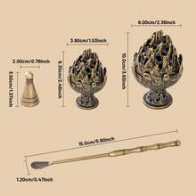 1Set Vintage Boshan Incense Burner 3Pcs Set, Incense Cone Mold & Incense Spoon, Chinese Incense Sealing Tools, Aromatherapy Incense Holder For Home Tea Room Decor - Multicolor - View 5