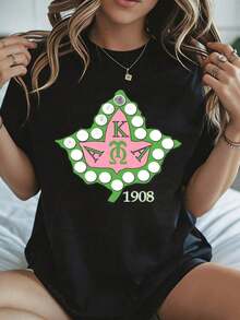 Elegante y casual para mujer, manga corta, camiseta blanca con estampado de la hoja de arce del Día de Canadá Alpha Theta 1908, top casual de verano para mujer. - Negro - Ver 8
