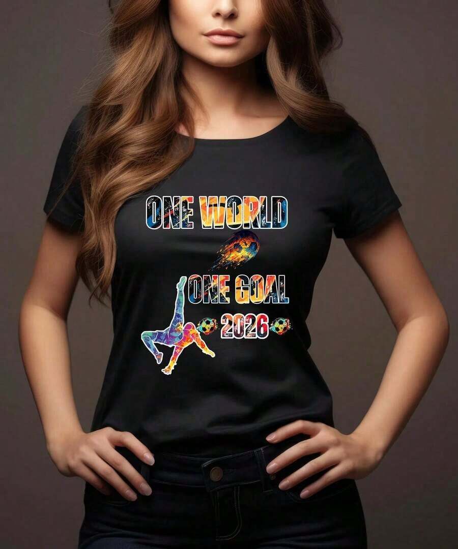 Camiseta de aficionado al fútbol mundial 2026 - Camiseta unisex que absorbe la humedad para Norteamérica, Camisas para mujer, Tops de verano, Ropa de verano, Camisetas para mujer, Camisetas gráficas para mujer, Vestidos de verano para mujer, Camiseta de la Copa del Mundo - Negro - Ver 1
