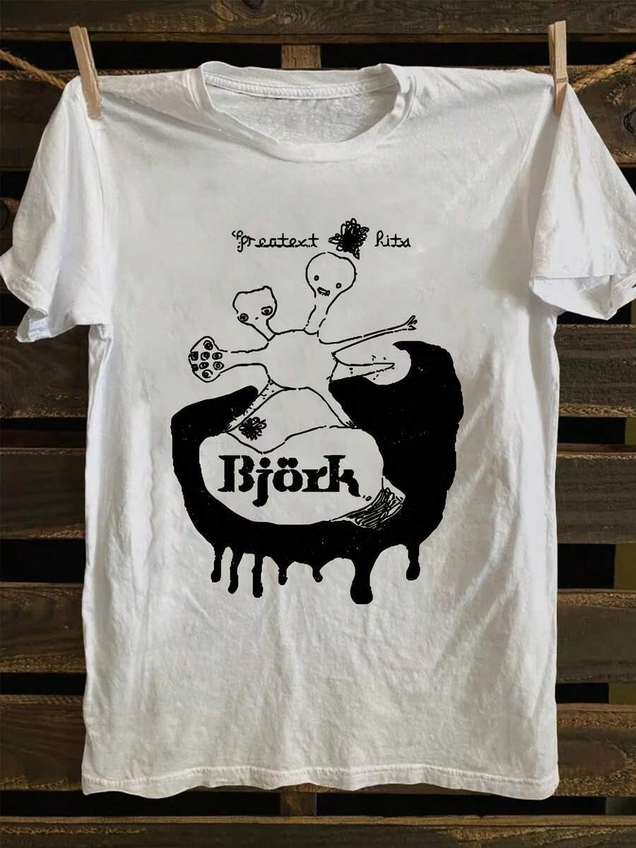 Bjork Graphic T-Shirt For Men - White Crew Neck With Skeleton Caps, Casual T-Shirt For Music Fans And Theme Events, All Weather Clothing, Fun Design, Short Sleeve, Urban Fashion - 白色 - 查看 1