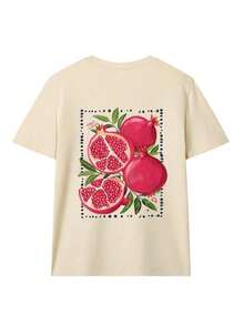 Camiseta de manga corta de cuello redondo con estampado de granada, de moda minimalista y versátil, adecuada para mujeres,Playera Gráfica Oversized Mujer Verano Casual - Albaricoque - Ver 5