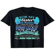 Decoración exclusiva para el Día de la Independencia y el Día del Padre, dedicada a una hermana en el cielo que guarda lágrimas de a?oranza por ti. Camiseta unisex de manga corta y cuello redondo, verano 2025, estampada, algodón puro, 220 g. - Negro - Ver 1