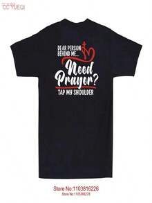 Camiseta de mujer con la frase "Quienes necesiten oraciones, por favor, denme una palmadita en el hombro" impresa en la espalda. Estilo retro, lavada, elástica, transpirable y a la moda. - Negro - Ver 1