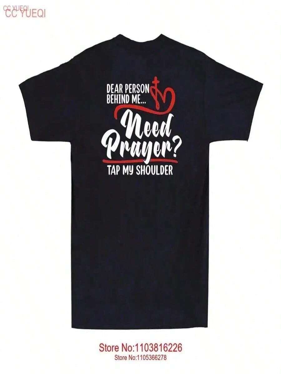 Camiseta de mujer con la frase "Quienes necesiten oraciones, por favor, denme una palmadita en el hombro" impresa en la espalda. Estilo retro, lavada, elástica, transpirable y a la moda. - Negro - Ver 1