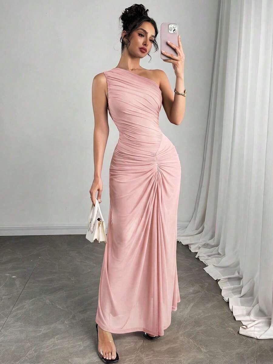 YHHFirerie Vestido nuevo elegante de mujer con falda roja plisada y malla, falda para vacaciones, falda burdeos para playa, fiesta, fiesta de cóctel, concierto, salida informalYHH - Rosa Pálido - Ver 1