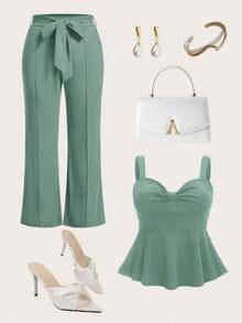 Top unicolor con diseño fruncido - verde menta - Ver 1