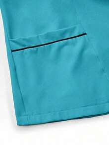 Conjunto de uniformes médicos: Parte superior de cuello en V de manga corta y pantalones para trabajadores de la salud - lago azul - Ver 7