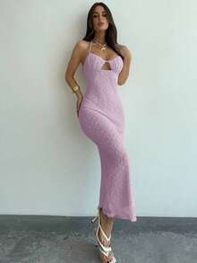 YHHFirerie Vestido de fiesta elegante con cuello drapeado sin mangas, ajustado y fruncido, con tela de textura color albaricoque, estilizante y favorecedora, apto para vacaciones, regreso a clases, citas, vestidos bohemios mini para mujeres, estilo hada, elegante, sexy, sofisticado y romántico, diseño nuevo, perfecto para bodas de verano, festivales de música, fiestas, uso diario, vacaciones, vestido midi con tirantes finos, espalda descubierta y tirantes de amarre con textura. YHH - Púrpura malva - Ver 7