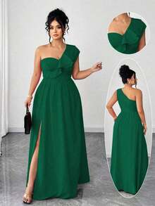 Vestido de mujer de talla grande con volantes, tirantes de espagueti y unicolor, adecuado para volver al colegio, graduación, San Valentín, festival de música, Día de la Madre, Halloween, Acción de Gracias, Pascua, Baile de graduación, cita, tempo - Verde Oscuro - Ver 1