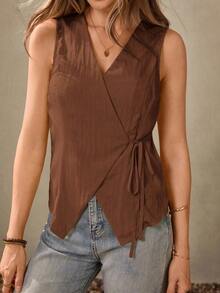 estilo BOHO casual de estilo campestre estadounidense en color crema amarillento, con tirantes delgados, adecuado para maestras, oficina, viajes, con aspecto vintage. Blusa de verano para mujer en color amarillo claro, top de verano para muj - Marrón - Ver 5