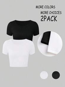 Conjunto De Camiseta Blanca Y Negra Para Mujer - Blanco - Ver 8